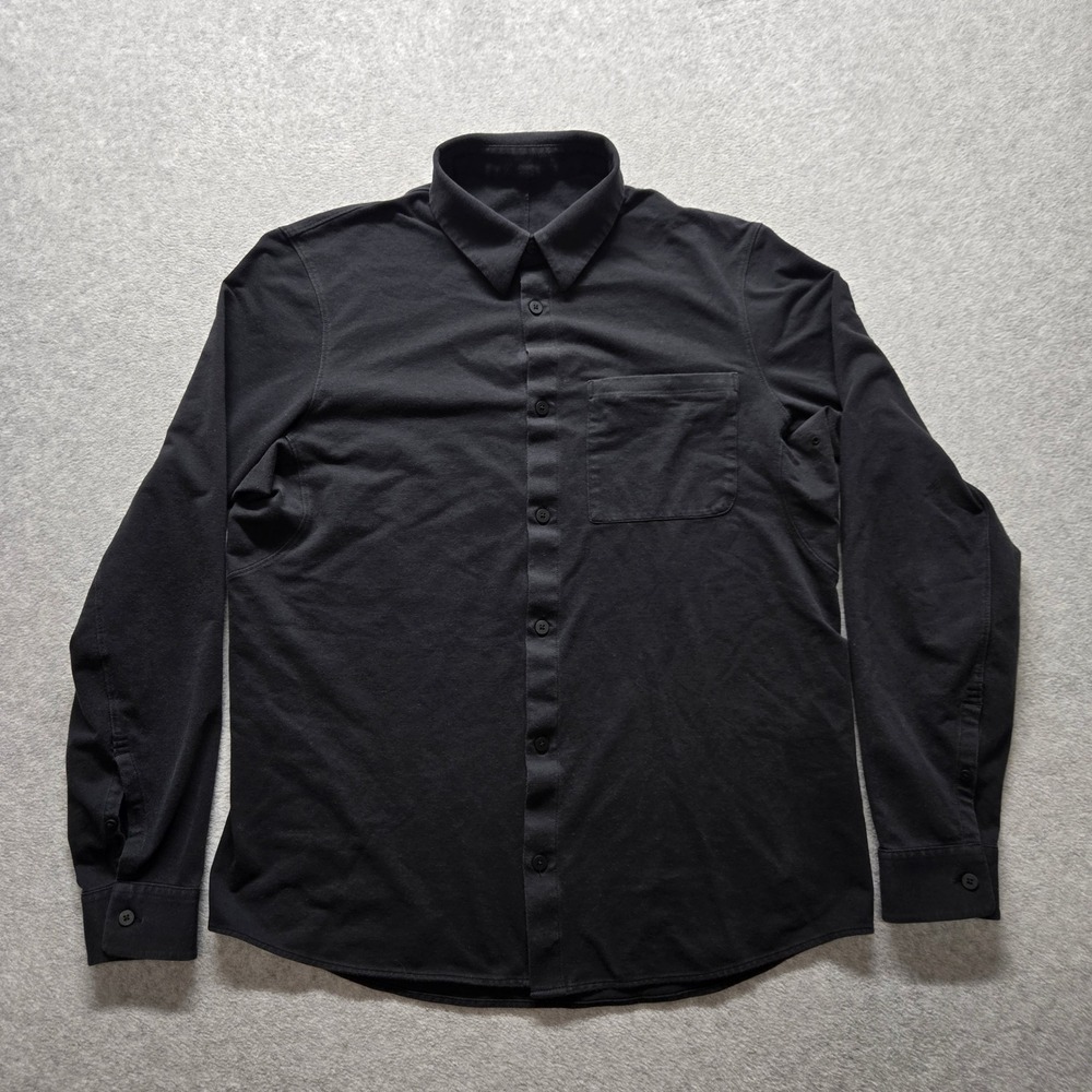 Lululemon Mens Long Sleeve Button Down Shirt Black Pocket Medium Airing Easy